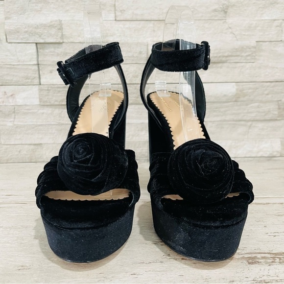 Antonio Melani × Nicola Bathie Emilia Black Velvet Rose Platform Sandals Sz 10 - Picture 5 of 14
